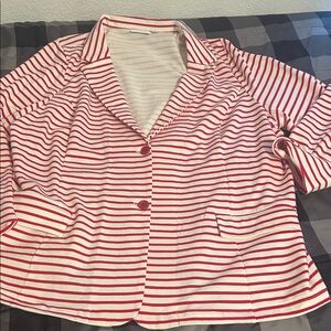 D & Co Striped Red and White Women's Jacket with big red buttons & front pockets